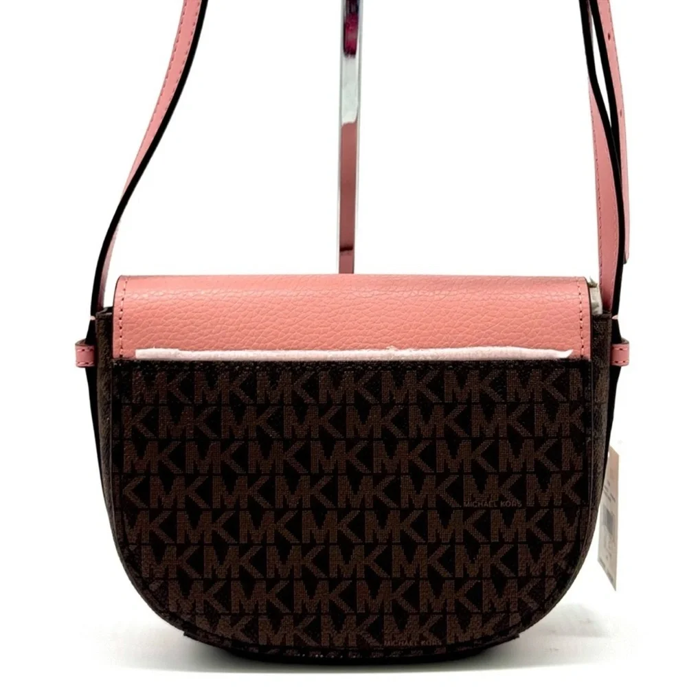 Michael Kors Small Reed Leather Saddle Crossbody Bag Brown/Light Pink